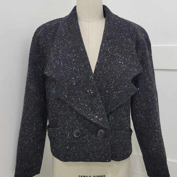 Karizma Vintage Wool Cropped Double Breast Padded Shoulders Jacket Coat Sz 5/6 - Picture 1 of 14